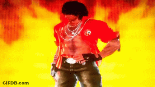 A Man In A Red Shirt Is Standing In Front Of A Yellow Background GIF