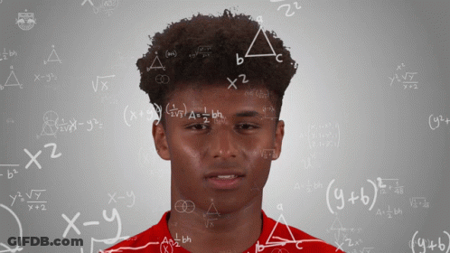 A Man In A Red Shirt Is Surrounded By Mathematical Equations On His Face GIF