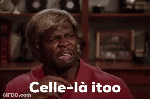 A Man In A Red Shirt Says " Celle-La Itoo " In White Letters GIF