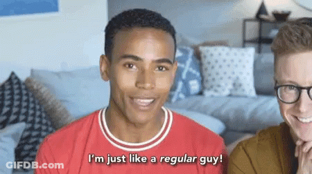 A Man In A Red Shirt Says " I 'M Just Like A Regular Guy ! " GIF