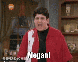 A Man In A Red Shirt Says Megan GIF
