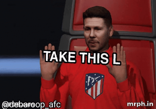 A Man In A Red Shirt Says Take This L On The Screen GIF