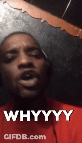 A Man In A Red Shirt Says Whyyyy In Front Of A Mirror GIF