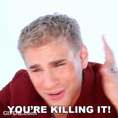 A Man In A Red Shirt Says " You 'Re Killing It ! " GIF
