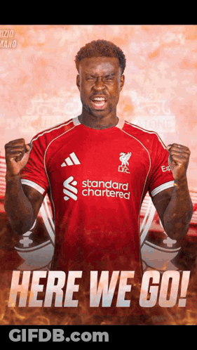 A Man In A Red Shirt That Says Standard Chartered GIF