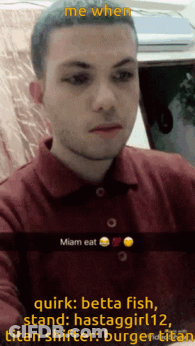 A Man In A Red Shirt With A Caption That Says Me When GIF