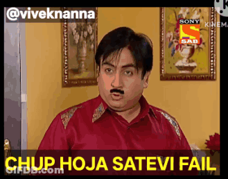 A Man In A Red Shirt With A Mustache Says Chup Hoja Satevi Fail . GIF