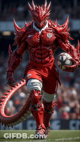 A Man In A Red Shirt With The Word Rugby On It Is Holding A Ball GIF