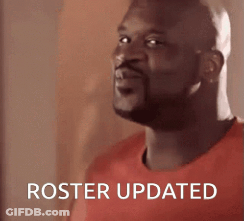 A Man In A Red Shirt With The Words Roster Updated Behind Him GIF