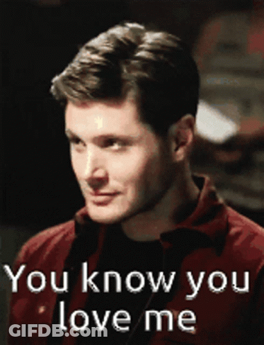 A Man In A Red Shirt With The Words " You Know You Love Me " GIF