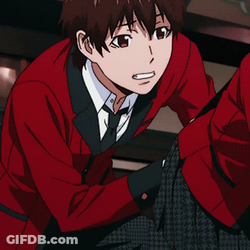 A Man In A Red Suit And Black Tie Is Standing Next To Another Man GIF