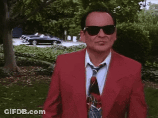 A Man In A Red Suit And Tie Is Wearing Sunglasses And A Red Jacket . GIF