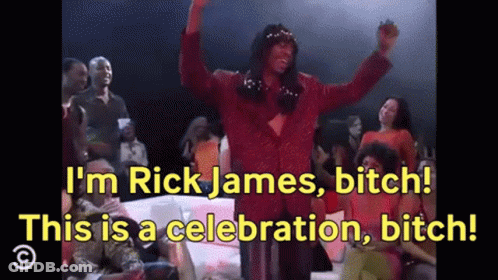 A Man In A Red Suit Says I 'M Rick James Bitch And This Is A Celebration Bitch GIF
