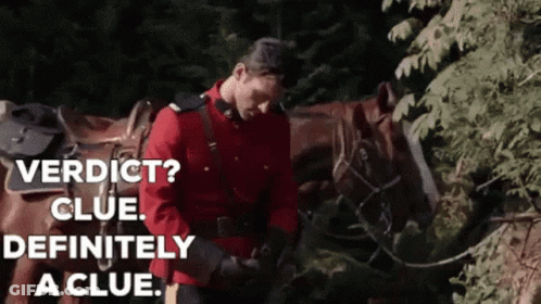 A Man In A Red Uniform Is Riding A Horse And Says Verdict ? Clue .. GIF