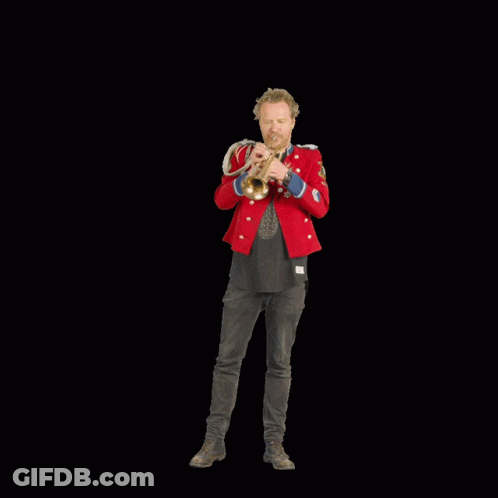 A Man In A Red Uniform Plays A Trumpet GIF