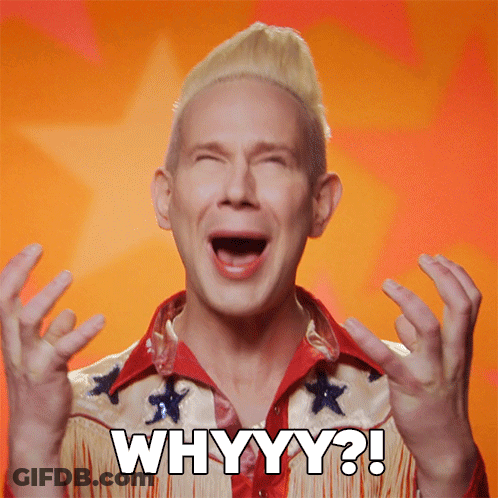A Man In A Red White And Blue Shirt Is Making A Funny Face And Says " Whyyy " GIF