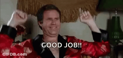 A Man In A Robe Is Celebrating With His Arms In The Air And Says `` Good Job '' . GIF