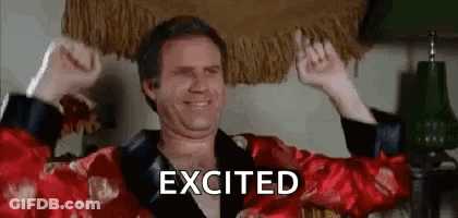 A Man In A Robe Is Sitting In A Chair With His Arms In The Air And Smiling . GIF