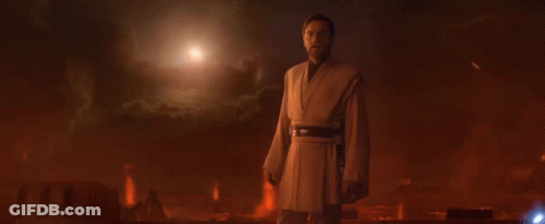 A Man In A Robe Stands In A Dark Room With The Words " Only A Sith Deals In Absolutes " Above Him GIF