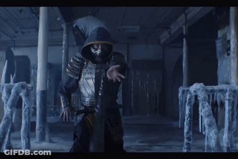 A Man In A Samurai Costume Is Standing In A Room With Ice GIF