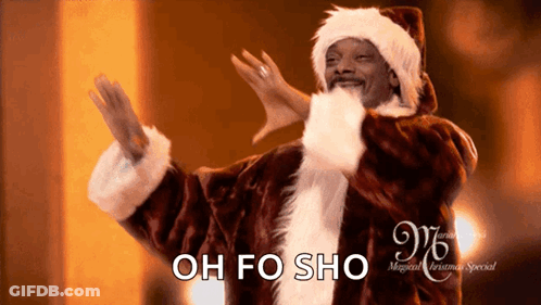 A Man In A Santa Suit Says Oh Fo Sho On The Bottom GIF