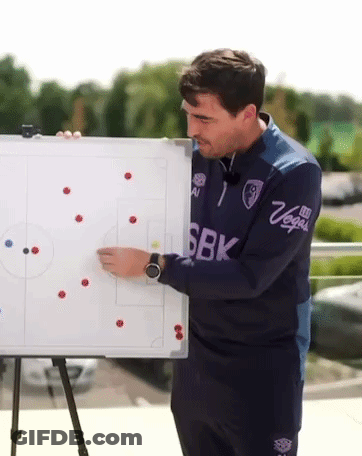 A Man In A Sbk Shirt Is Holding A Whiteboard GIF