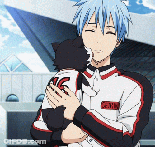 A Man In A Seirin Jacket Holds A Cat GIF