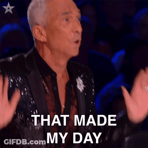 A Man In A Sequined Suit Says " That Made My Day " GIF