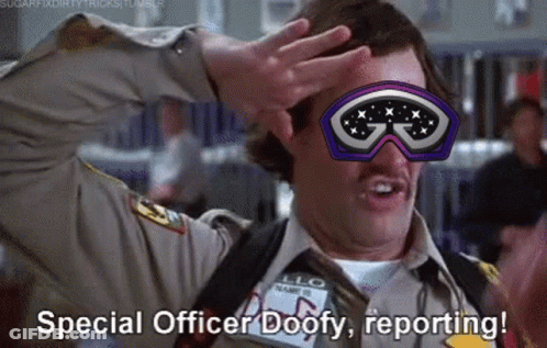 A Man In A Sheriff 'S Uniform Is Wearing A Pair Of Goggles On His Head . GIF