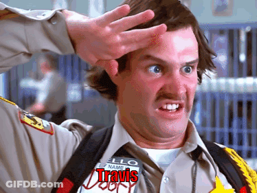 A Man In A Sheriff 'S Uniform With The Name Travis On His Shirt GIF