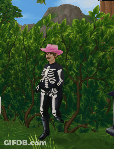 A Man In A Skeleton Costume And A Pink Hat GIF