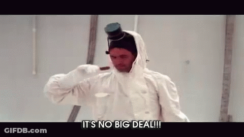 A Man In A Snow Suit Is Holding A Stick And Saying `` It 'S No Big Deal !!! '' GIF