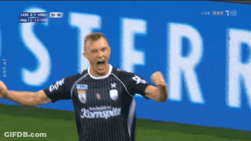A Man In A Soccer Jersey With The Word Kornspitz On It GIF