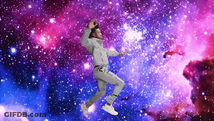 A Man In A Space Suit Is Flying Through The Air GIF