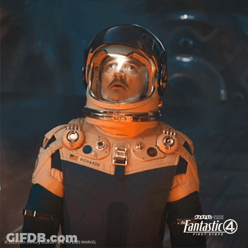 A Man In A Space Suit With The Name Richards On The Front GIF