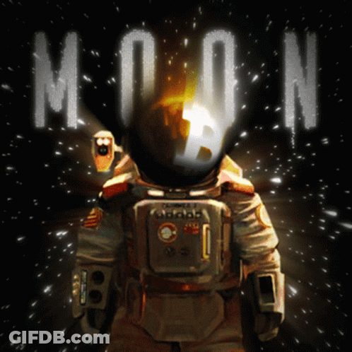 A Man In A Space Suit With The Word Moon Behind Him GIF
