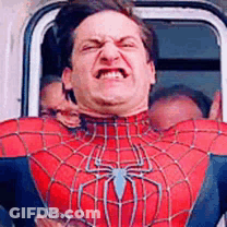 A Man In A Spider-Man Costume Is Making A Funny Face . GIF
