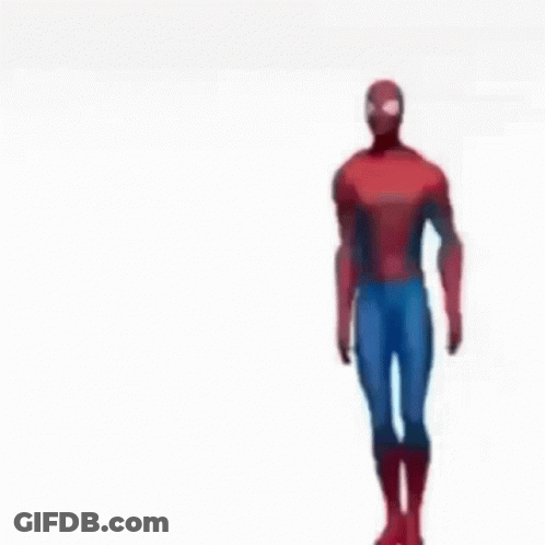 A Man In A Spiderman Costume Is Jumping In The Air On A White Background . GIF
