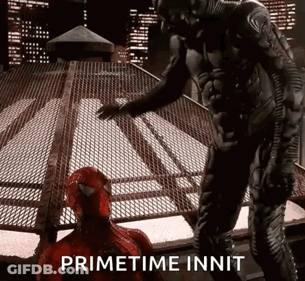 A Man In A Spiderman Costume Is Standing Next To Another Man In A Spiderman Costume . GIF