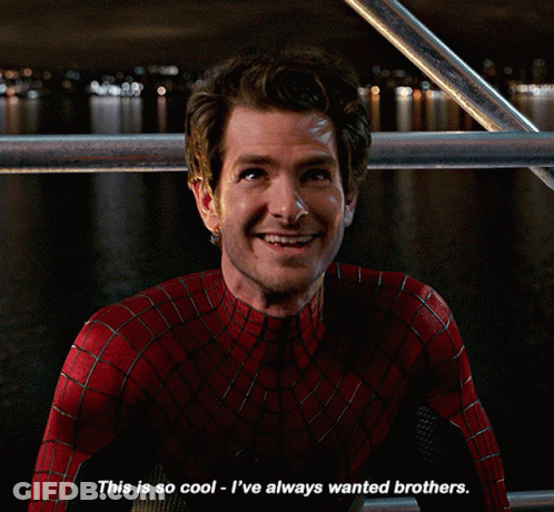A Man In A Spiderman Costume Says This Is So Cool I 'Ve Always Wanted Brothers GIF