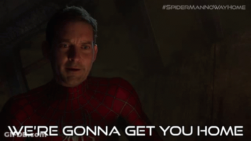 A Man In A Spiderman Costume Says We 'Re Gonna Get You Home GIF