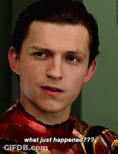 A Man In A Spiderman Costume Says What Just Happened?? GIF