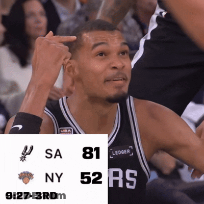 A Man In A Spurs Jersey Is Pointing At His Head GIF