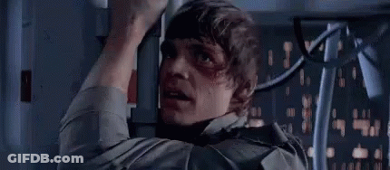 A Man In A Star Wars Movie Is Saying `` That 'S Impossible '' While Hanging From A Pole . GIF