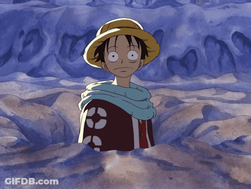 A Man In A Straw Hat And Scarf Is In The Water GIF