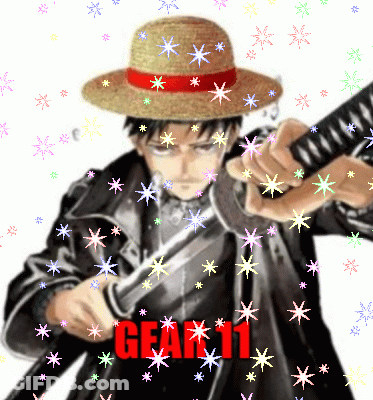 A Man In A Straw Hat Is Holding A Sword And The Word Gear11 Is In The Corner GIF