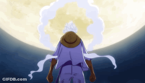 A Man In A Straw Hat Is Standing In Front Of A Large Full Moon GIF