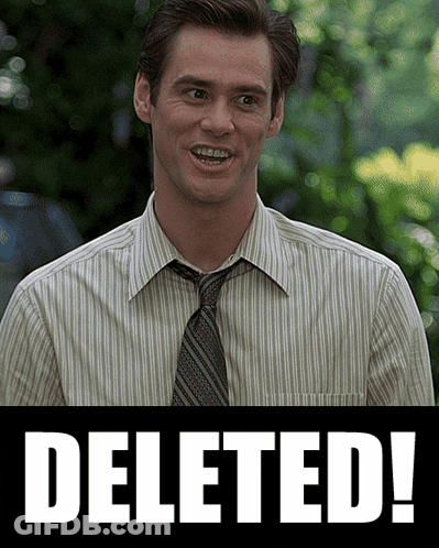 A Man In A Striped Shirt And Tie Is Smiling In Front Of A Poster That Says Deleted GIF