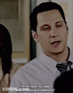 A Man In A Striped Shirt And Tie Says " I 'M Her Boo " GIF