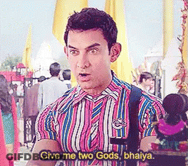 A Man In A Striped Shirt Is Saying " Give Me Two Gods Bhaiya " GIF